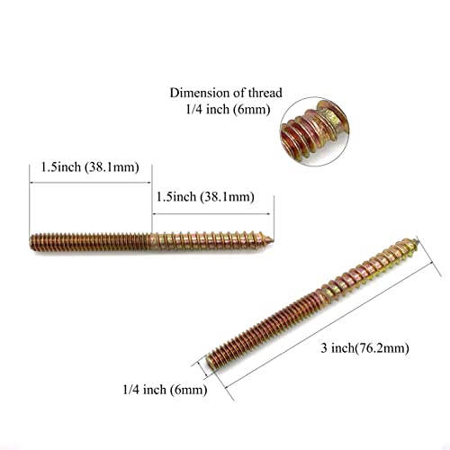 Image of 12 Pack 1 /4-20 x3 Inch Hanger Bolts 1 /4-20 inch Double Headed Bolts 1 /4 Wood Dowel Screw Self-Tapping Screw Hanger Bolts for Furniture Double Head Threaded Rods Bolt 76.2mm Length