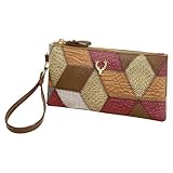 WJXFHTD Fashion Small Square Handbag,Retro Color-Blocked Zipper Purse Wristlet Wallet PU Leather Pouch Large Capacity Clutch Wallet (Style2)