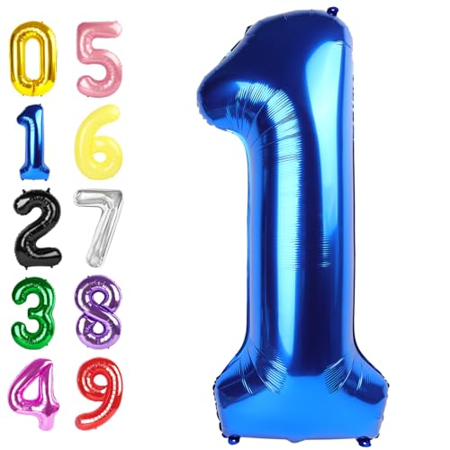 Number Balloons 40 Inch 1 Balloon for Birthday Party Blue One Balloons Foil Number 1 Ballon for 1 10 11 100 Celebration Boy and Girl Birthday Baby Shower Anniversary Decor