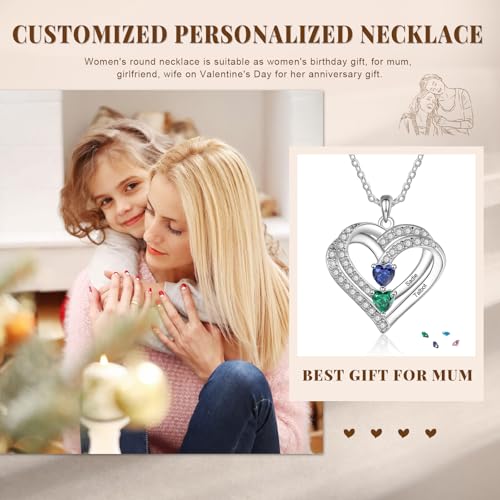 Love Jewelry Personalized Heart Necklace for Women,Engraved Names Pendant for Mother with Birthstones Relationship Promise Necklace for Her4