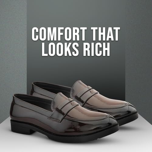 Image of STANPHORD Men Formal Loafer Shoes | Metal Accent Slip-On Moccasins | PU Leatherette Cushioned Anti-Slip | Office Party Business Wear (TPSL 25026)