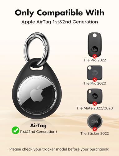Image of UNBREAKcable Holder for Apple AirTag [Fit Tightly Design] [Easy to Install] [Hold Air Tag Securely] Waterproof TPU Shell Case with All Metal Keychain Key Ring Clip, 4 Pack, Black