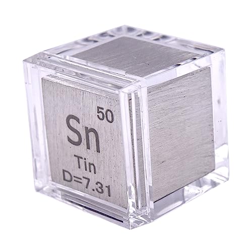 Image of 1 inch 25.4mm Tin Stannum Metal Cube Sn up to 99.9% Pure Periodic Table Element Engraved Density Collection Science Education Display Block Cube + Acrylic Case Box - 1PC