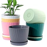 6'' Plant Pots Bulk, 6 Pack Plastic Planters with Drainage Holes and Saucers for Indoor Outdoor House Plants and Flowers, Colorful