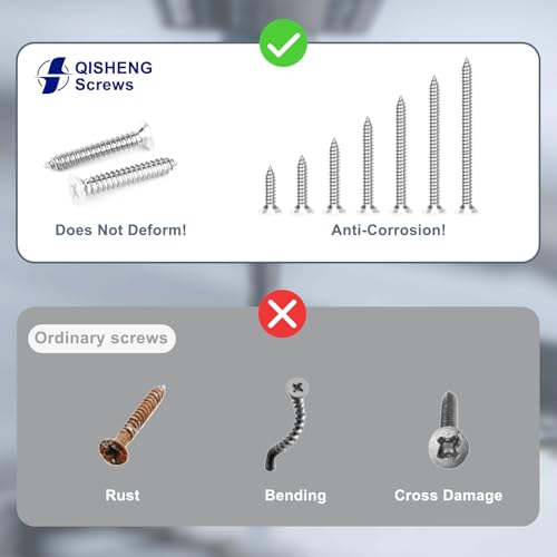 Image of QISHENG 80 PCS White Head #10 Stainless Steel Phillips Flat Head Wood Screws Assortment Set,Stainless Steel 18-8 A2(304) Screw,Home Screw Kit