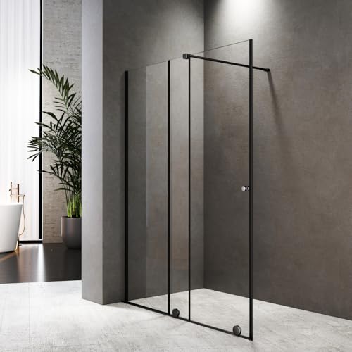 Walk in Duschwand 140x185 cm Schwarz Schiebetüren Dusche Duschtrennwand...