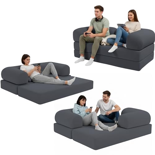 Bananair - Canapé Convertible 2 Places Fabriqué en France – Canapé Lit Modulable en Mousse Haute Densité et Tissu Velours Côtelé – Design Innovant...