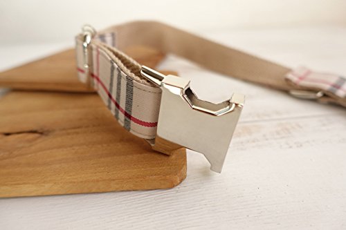 RC GearPro Nylon verstellbar Hundehalsband Khaki Karomuster Zinklegierung Metall Einfach zu bedienende Schnalle Hundehalsband, in 5 verschiedenen Größen (XS Halst (23-30cm))