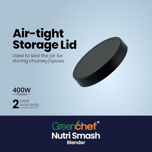 Image of Greenchef Nutri Smash Food Blender| Stainless Steel blades| Anti Slip Base| 400 Watts Power| 2 jars with 3 lids| Warranty 2 Years