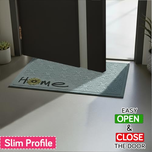 Image of HOKIPO PP Main Door Entrance Mat for Home, Non-Slip Rubber Backing Entry Door Mat, Large 45x75 cm, Sunflora -Light Grey (IN-1066-LGRY)