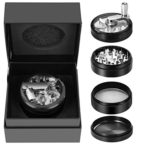 Hand Spice Herb Grinder Unbreakable Aluminum Grinder for Herb and Spice Lightweight for Easy Storage and Carrying 4 Parts (black)