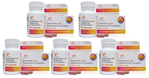 vH essentials Probiotics with Prebiotics and Cranberry Feminine Health Supplement, 60 Capsules (Pack of 5)