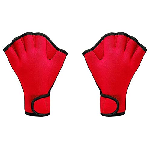 MILLTOR Entrenamiento de natación, equipo de buceo, guantes antideslizantes de medio dedo para entrenamiento de natación para adultos y niños, rojo+S