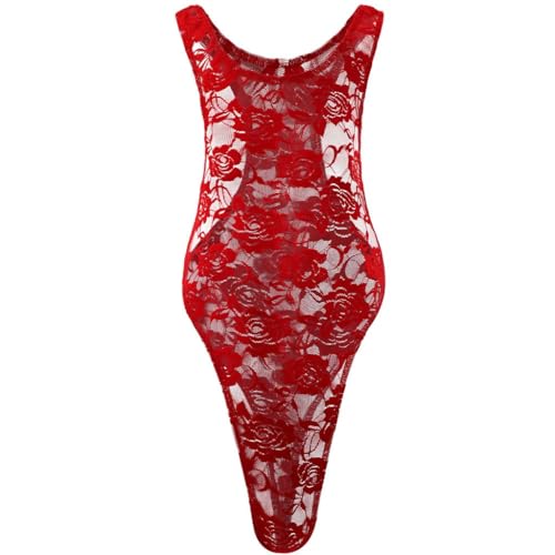 Men's Sexy Rose Lace High Cut One-Piece Undershirt Overall Muscle Shirt Skinny Bodysuit Clubwear