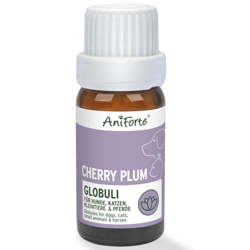 AniForte Cherry Plum Globuli Gelassenheit für Hunde, Katzen, Haustiere - Bachblüten zur Beruhigung bei unterdrückten Ängsten, unkontrollierten Reaktionen und Unruhe