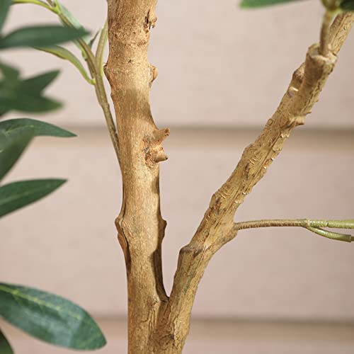 SOGUYI Artificial Olive Tree, 5FT Tall Faux Silk Plant with Natural Wood Trunk and Lifelike Fruits for Home Office Decor - Indoor Fake Potted Tree, 1 Pack