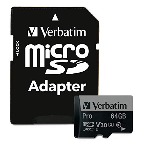 Verbatim Pro U3 Carte mémoire microSDXC avec adaptateur - 64 Go - noire - carte microSD pour capture vidéo 4K en Ultra HD - pour appareils photo - avec spécification UHS de classe 3