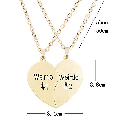 Mjartoria Best Friend Necklaces Bff Necklace For 2 Friendship Valentines Day Gifts Split Heart Necklace Weirdo 1 Weirdo 2 Best Friends Forever Pendant Set(Gold) #TOP4