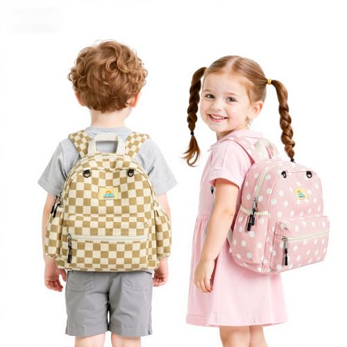 Image of STEAMEDBUN Corduroy Toddler Backpack for Girls 2-4: Kids backpack for Boys Girls - 12 inch Preschool Kindergarten Backpacks - Checkered