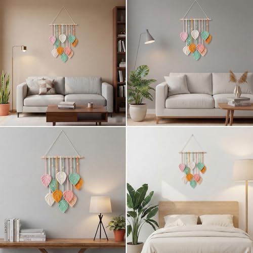 Image of Nostrae by Ekhasa Macrame Wall Hanging Leaves | Boho Wall Hanging Big Size | Handmade Macrame Wall Decor for Bedroom, Living Room, Balcony & Nursery | Boho Theme Home Decor Tapestry
