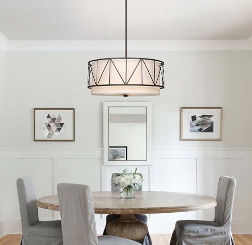 Image of XiNBEi Lighting 3-Light 18 inch Drum Chandelier for Dining Room Dark Bronze