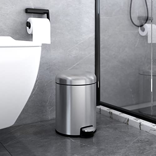 Veelesa 1.32 Gal./5 Liter Stainless Steel Round Step-On Bathroom And Office Kitchen Trash Can #TOP2