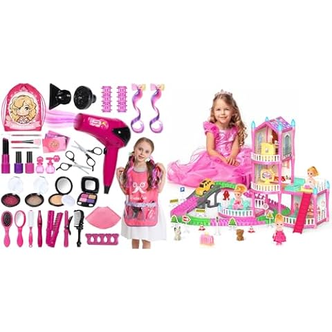 Hair Salon Toys and Dolls House with Track Car Toys for Girls Cover