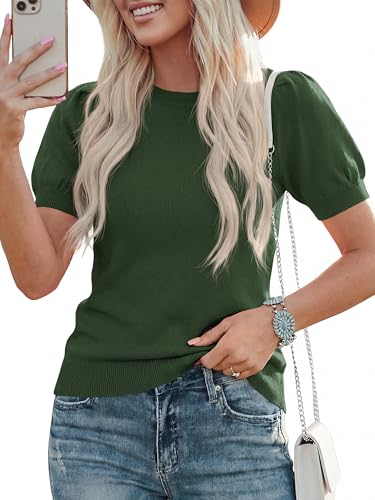 Image of PRETTYGARDEN Womens Sweaters Spring 2026 Summer Puff Short Sleeve Sweater Trendy Cute Knit Work Blouses Business Casual Tops