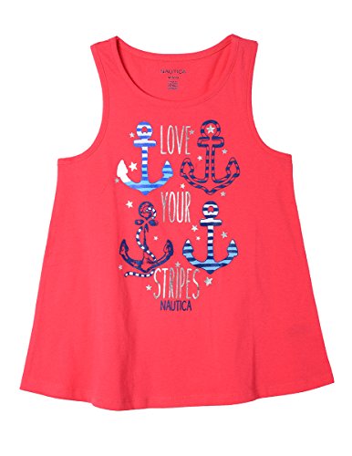 Nautica Girls' Little Sleeveless Fashion Tank Top Shirt, Light red Love Stripes, 6