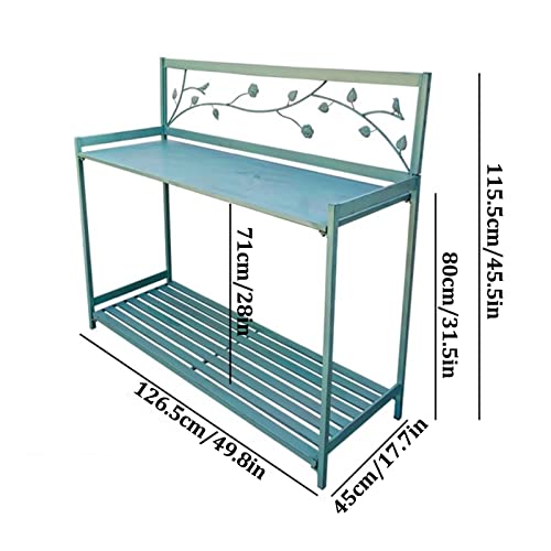 Pflanzbank, Pflanztisch für den Außenbereich, Metall, mit 2 Ebenen, offenem Regal, Gartenarbeitsplatz zum Bepflanzen, langlebiges Design für Terrasse, praktische und funktionale Gartenlösung