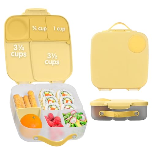 Image of b.box Lunch Box for Big Eaters All Ages - 8.5 Cup Leak Proof Bento Box with 4 Compartments, School Lunch Container with Ice Pack, Dishwasher Safe, BPA-Free, PFAS-Free - Lemon Twist