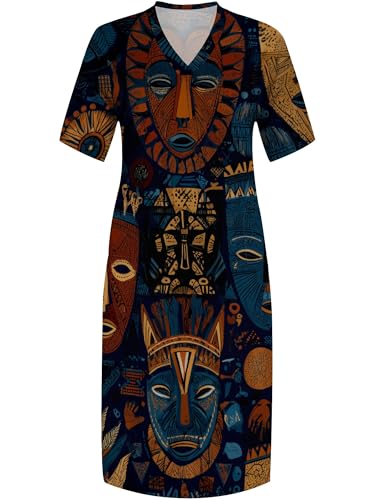 Image of Plus Size Maxi Dress for Women Short Sleeve V Neck Casual Loose Sundress with Pockets