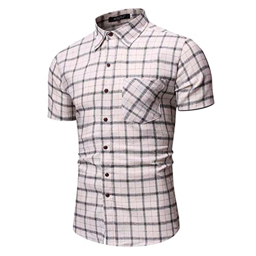 FASLOLSDP Camisa de manga corta para hombre de primavera y verano a cuadros casual playa al aire libre vacaciones camisas de manga corta con bolsillos para hombre camisa manga larga a rayas, Blanco, L Cover