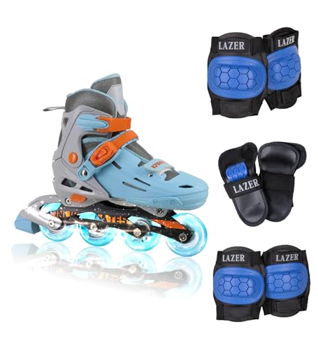 C SEVEN C7skates Adjustable Kids Inline Skates with Protective Pads (Wave Rider, Size L)
