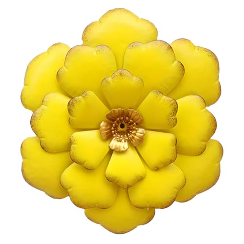 PAMINGONO Escultura de Pared de Metal Flores Grandes, Decoración Artística Floral de Hierro para Interiores y Jardín, Color Chapado Duradero, Tamaño Mediano, Arte de Pared Decorativo