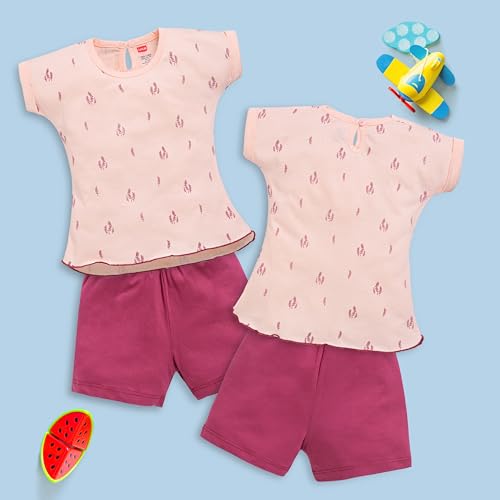 Image of LuvLap Baby Girls Regular Fit 100% Cotton Half Sleeves Girls Top CoSets Pack of 3