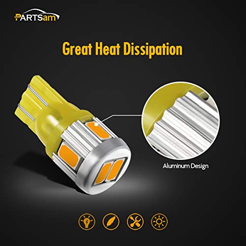 Partsam 2X T10 W5W 194 2825 Amber LED Light Bulbs 6-5730-SMD Car Truck Parking LED Parking Light Bulbs Side Door Courtesy Light Stepwell Light - Thumbnail 6