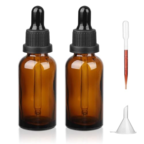 iulrtba Amber Glass Dropping Bottle with Glass Pipette 2Pcs 50ml Dropper Bottles Refillable for Essential Oil Aromatherapy Blends