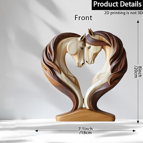 Escultura de madera tallada cabeza de caballo doble corazón miniatura 5