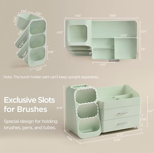 Image of HBlife Makeup Organizer with Brush Holder for Vanity, Large Plastic Bathroom Countertop Organizer Skin Care Storage, Easy to Store Lipsticks, Nail Polishes, Perfumes, Eyeshadow Palettes, All Green