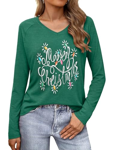Terecey Weihnachtsshirt Damen Langarm Rundhalsausschnitt Langarmshirt Locker Lustig Weihnachten T Shirt Hässlicher Weihnachtspullover...