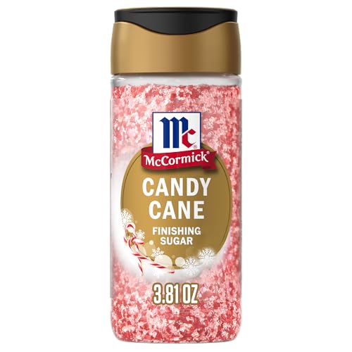 McCormick Finishing Sugar, Candy Cane, Limited Edition, Sweet Peppermint, Iconic Holiday Flavor, For Hot Chocolate, Chocolate Fudge, Bark, Cocktails, and More, 3.81 oz