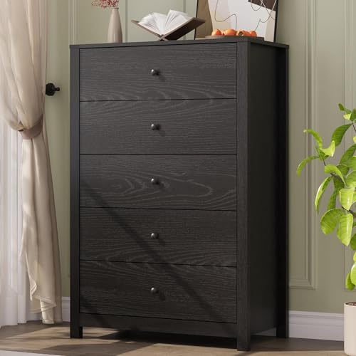 Garvee 5 Drawer Dresser for Bedroom – Modern Simply Chest of Drawers, Wood Storage Dresser with Deep Drawers for Living Room, Hallway, Entryway, Bla