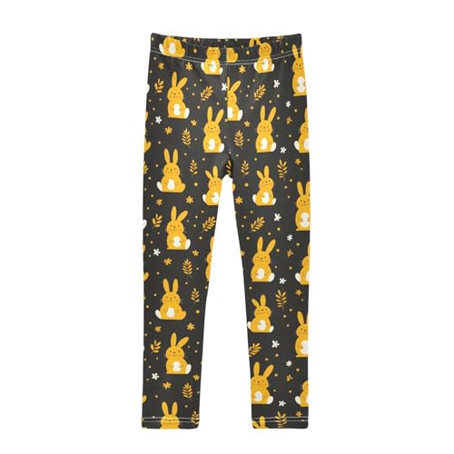 Cute Simple Yellow Bunny Girls Leggings Soft Comfortable Athletic Leggings Dancing Pants for 4-10 Years