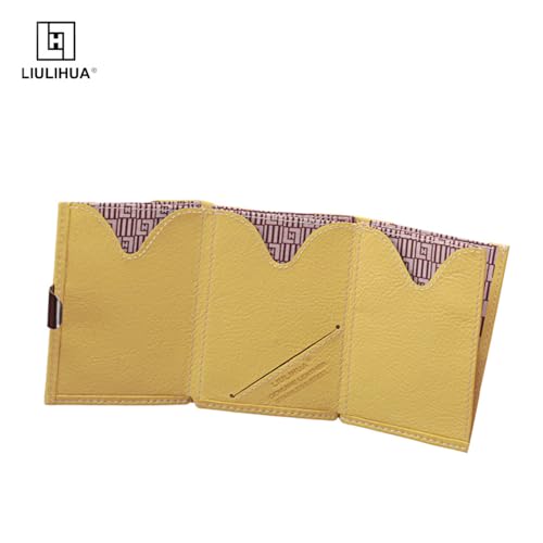 Image of LLH Leather Trifold Wallet - RFID Blocking with Stainless Steel Locking Clip Wallet, Minimalist Front Pocket RFID Blocking Credit Card Holder (Yellow)
