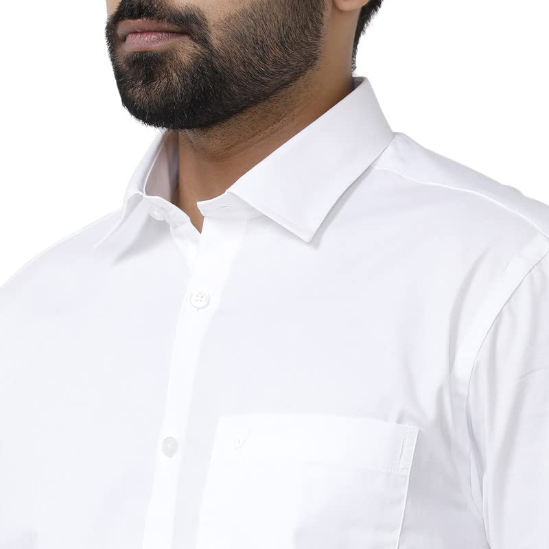 Image of UATHAYAM Lookman Cotton Half Sleeve Solid Slim Fit Trending White Formal Shirt for Men Pack of 1