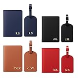 Custom Passport Cover & Luggage Tag Set – Personalized Monogrammed Travel Wallet for Him & Her – Leather Passport Holder with Name or Initials – Matching Accessories for Couples, Honeymoon, Gift