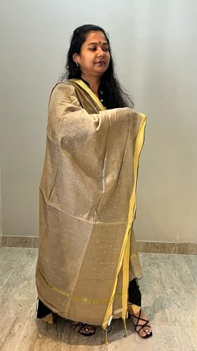 Women's Gold Printed Chanderi Cotton Dupatta2