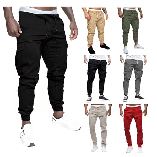 Cargo Joggers Men Casual Slim Fit Chino Trousers with Pockets Fashion Drawstring Cotton Sweatpants
