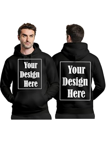 Image of ENCIGER Men Custom Hoodie Front & Back Print Personalized Fleece Pullover Sweatshirt for Winter Wear (Black, XL)